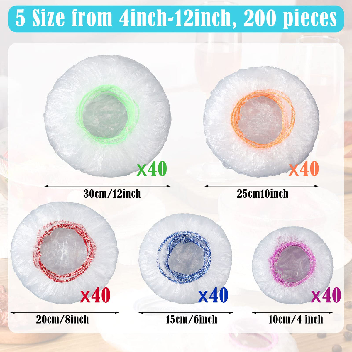Cunhill five-size elastic bowl covers fit 10–30 cm bowls securely.