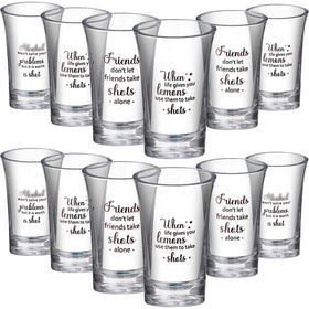 Cunhill funny shot glasses 12-pack in clear acrylic, ideal for lively parties.