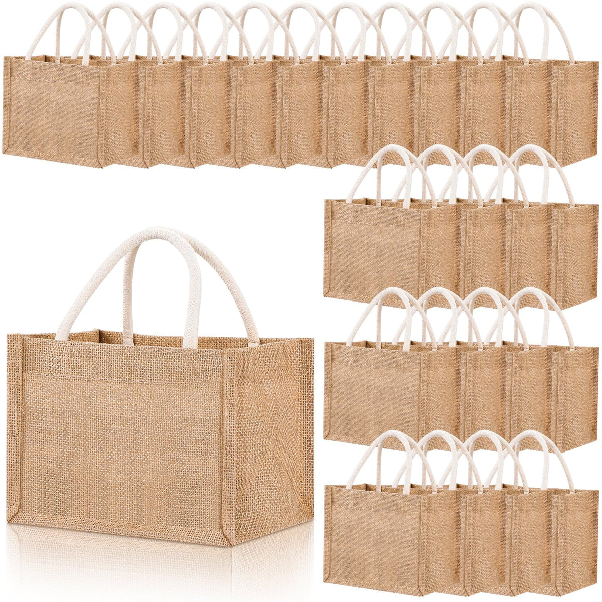 Cunno 24-pc burlap tote bags front view for easy gifting and events