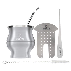 Cuopru Yerba Mate Cup assembled set showing all components for easy tea sessions.