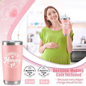 CUPLOOV pink tumbler showing Promoted to Mommy, ideal for daily hydration.