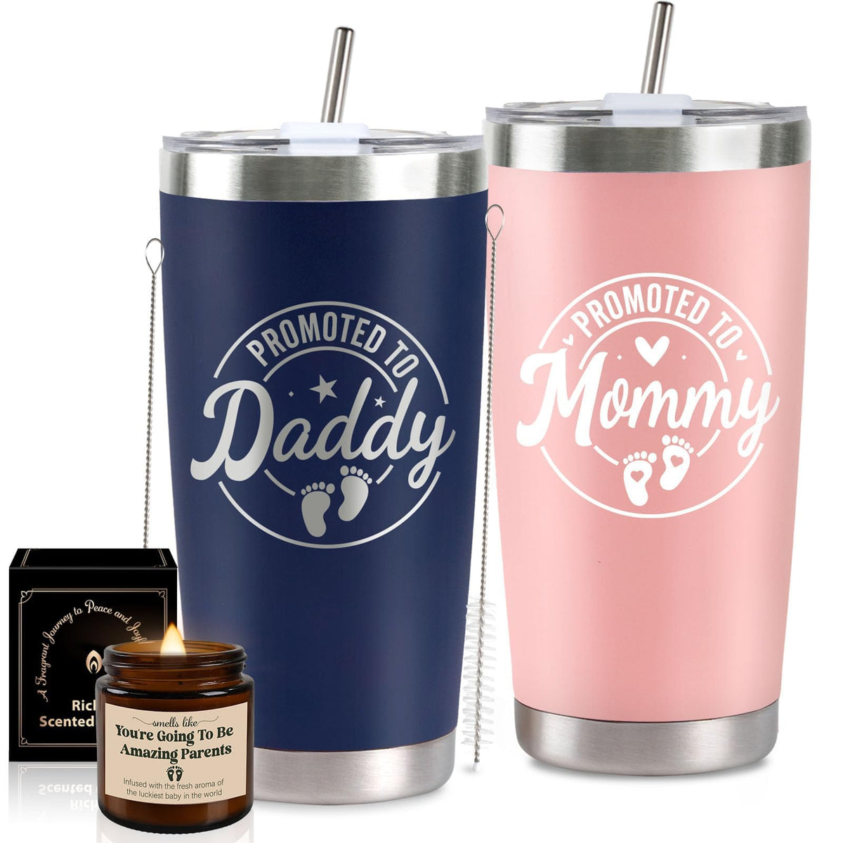 CUPLOOV pregnancy gift set: mommy and daddy tumblers, ideal for daily hydration and celebrations.
