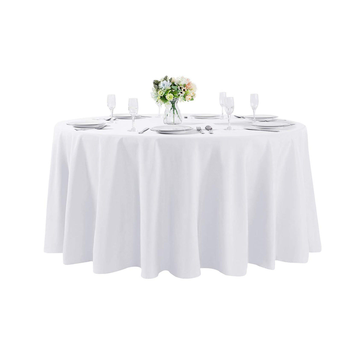 Cupuamon 108-inch white round tablecloth edge finish for a polished look