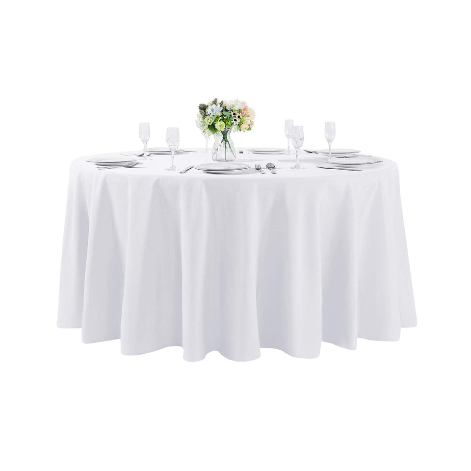 Cupuamon 108-inch white round tablecloth edge finish for a polished look