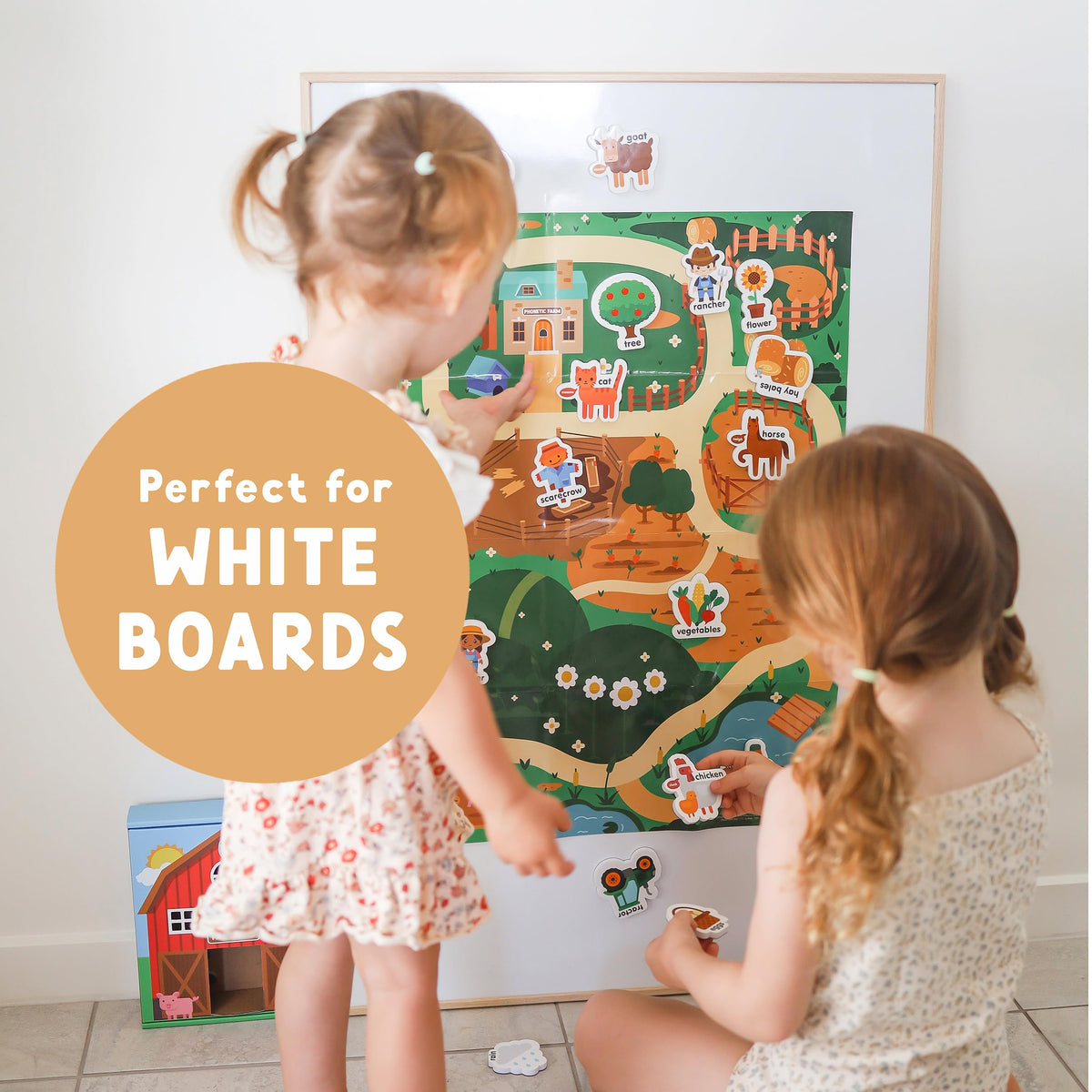 Curious Columbus farm animals magnet set promotes hands-on pretend play.