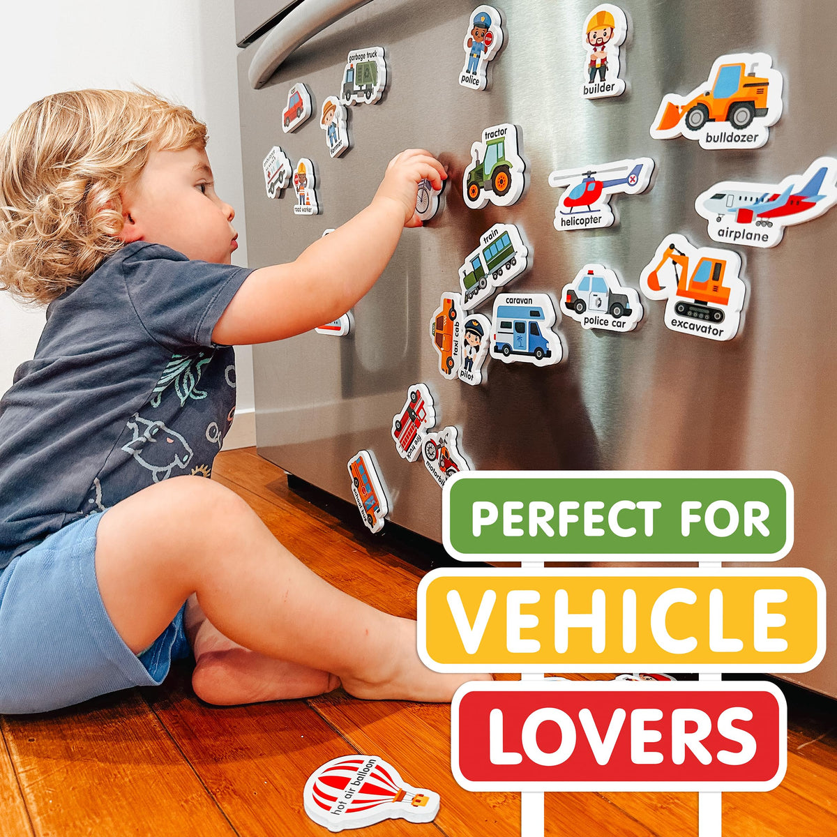 Curious Columbus professions magnets collection encourages pretend play and role recognition.
