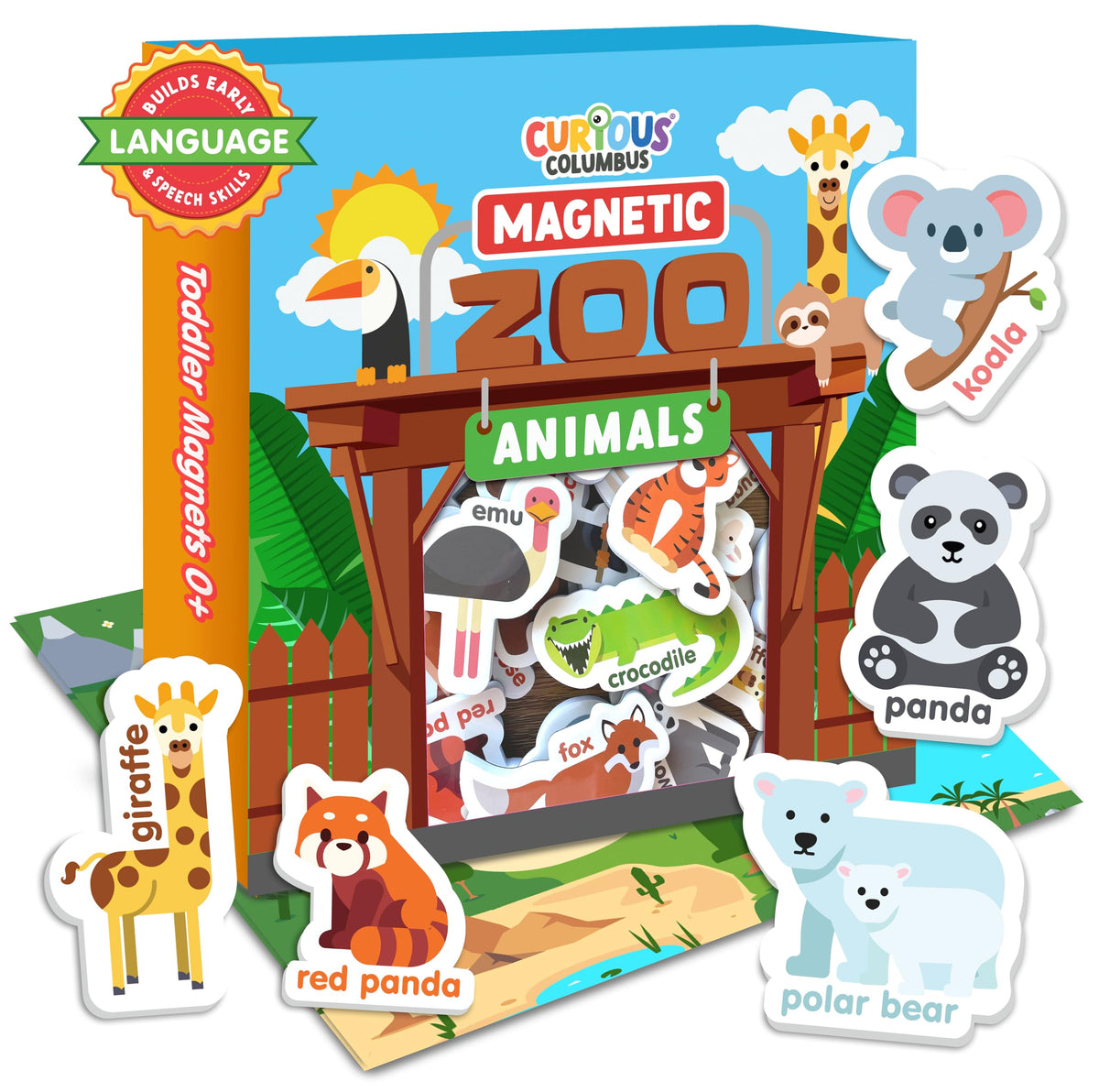 Curious Columbus zoo animals magnets on fridge promoting early word recognition