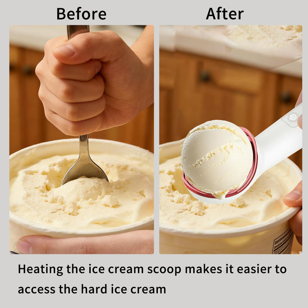 Curloni heated scoop reaches 158°F in about a minute for fast softening and ready-to-serve scoops