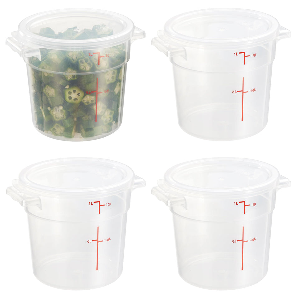 CURTA 1 Quart round storage container with lid, clear body for quick inventory.