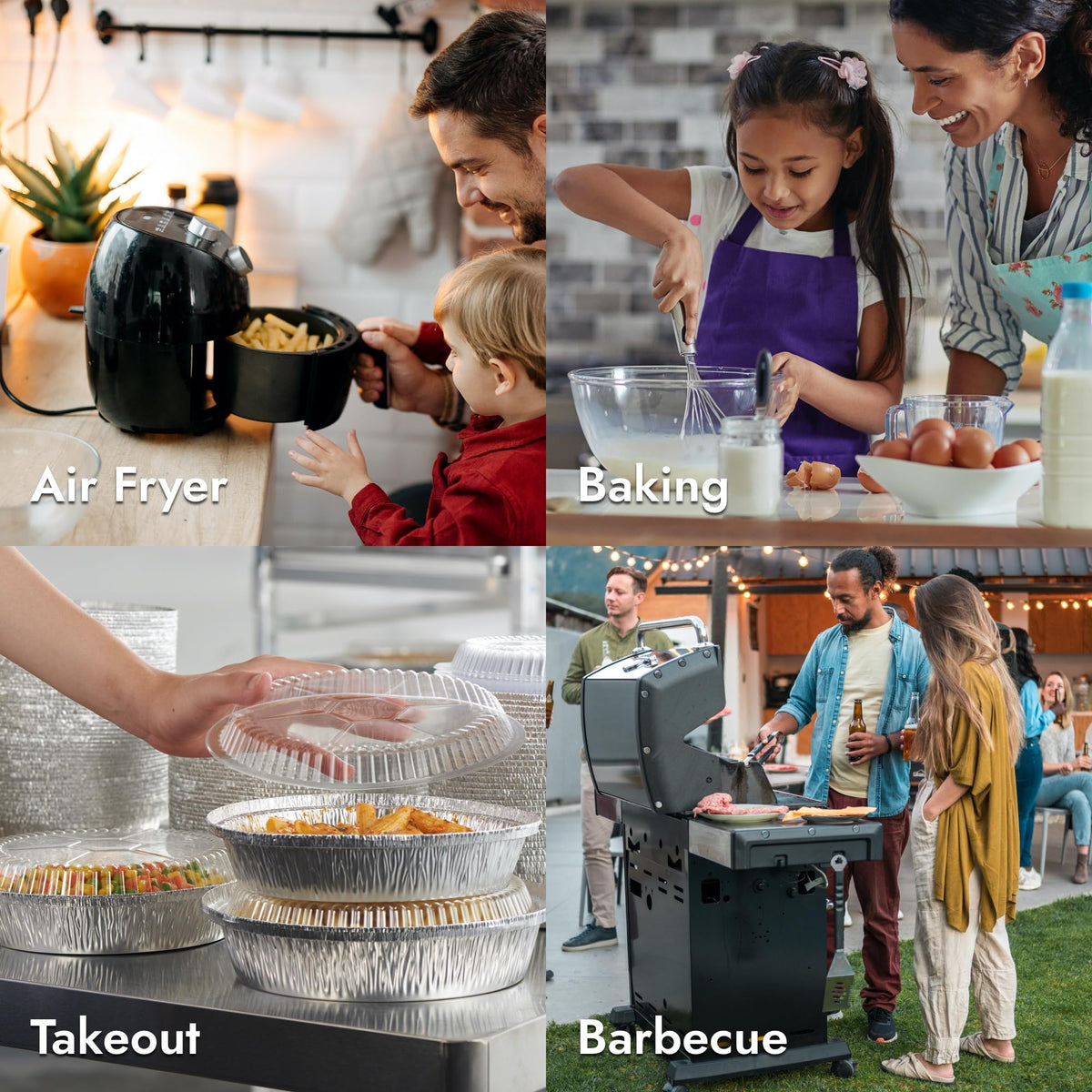 CURTA takeout-ready pan with lid ready for delivery or meal prep in a kitchen.