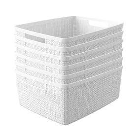 Curver set6 white jute-style basket on open shelf for neat display.