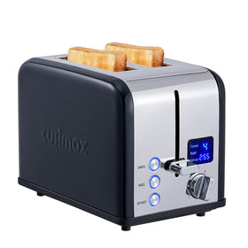 CUSIMAX 2-Slice Toaster with LED display shows countdown and settings for precise toasting