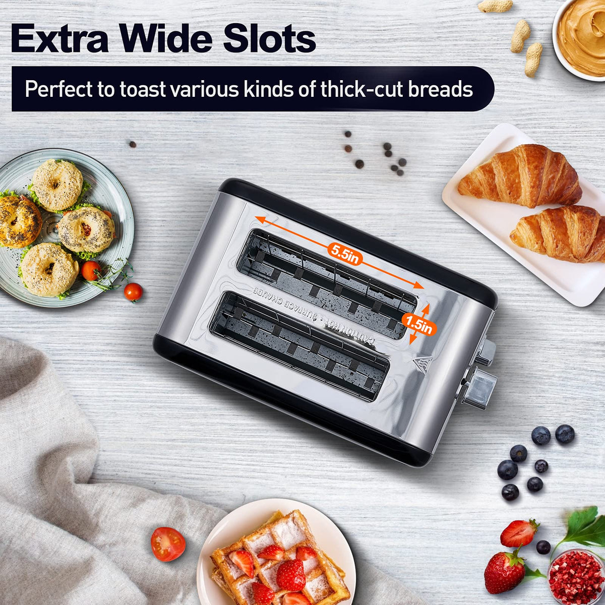 Removable crumb tray makes cleanup quick after daily toasting