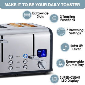 CUSIMAX toaster dual control panels enable independent browning across two slices.