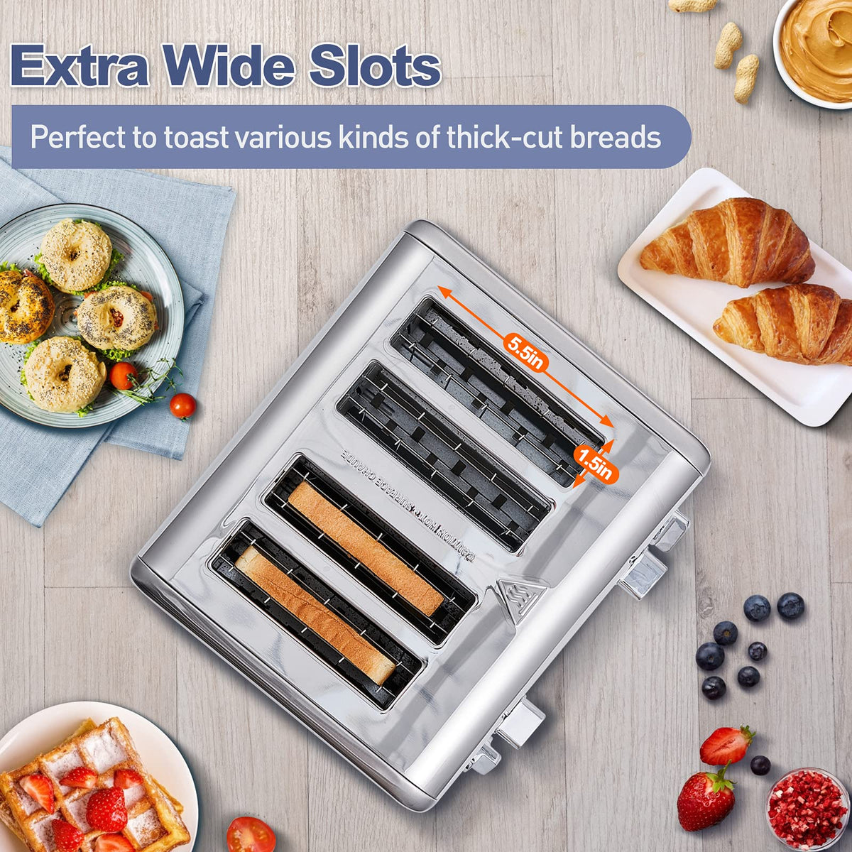 CUSIMAX 4-Slice Toaster extra-wide slots accommodate bagels and thick bread