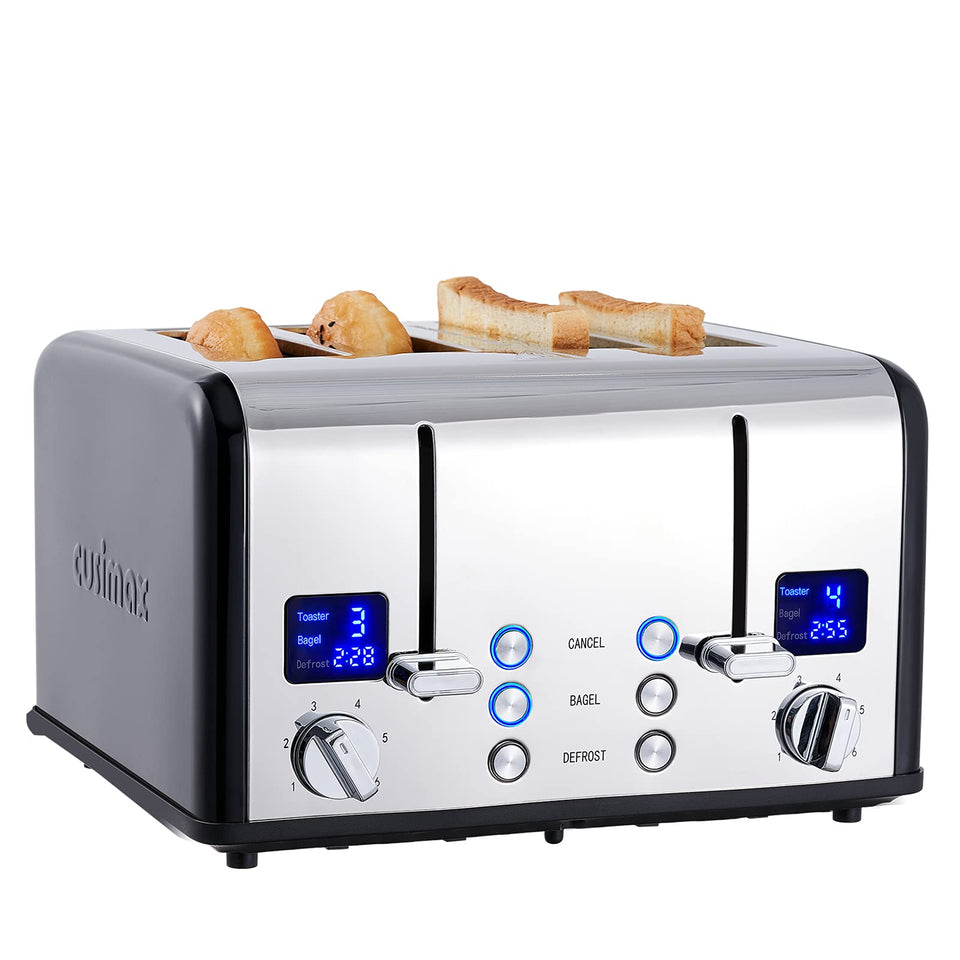 CUSIMAX 4-slice toaster front-view with LED display for precise browning.