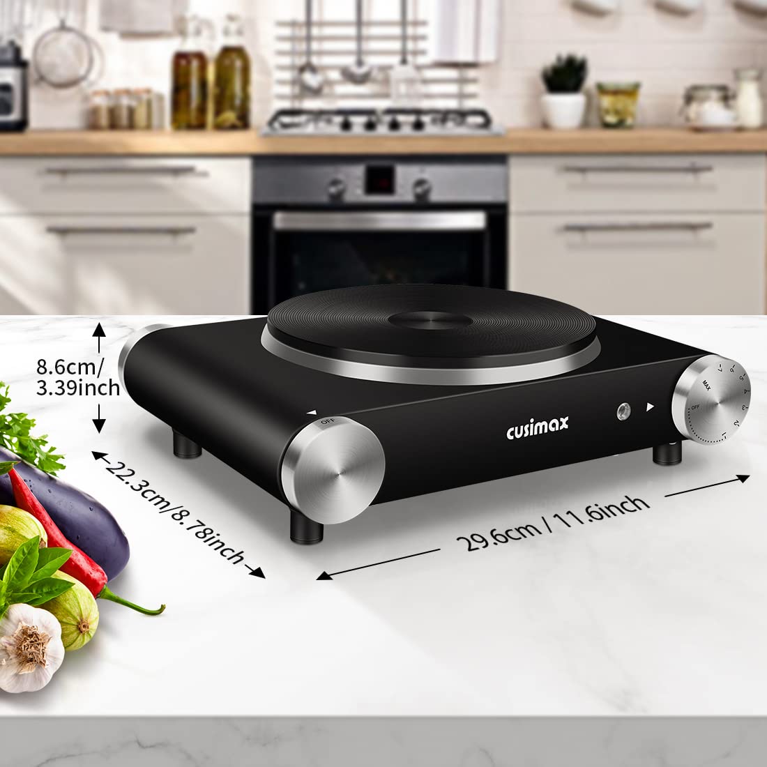 CUSIMAX cast iron cooktop provides durable heat transfer.