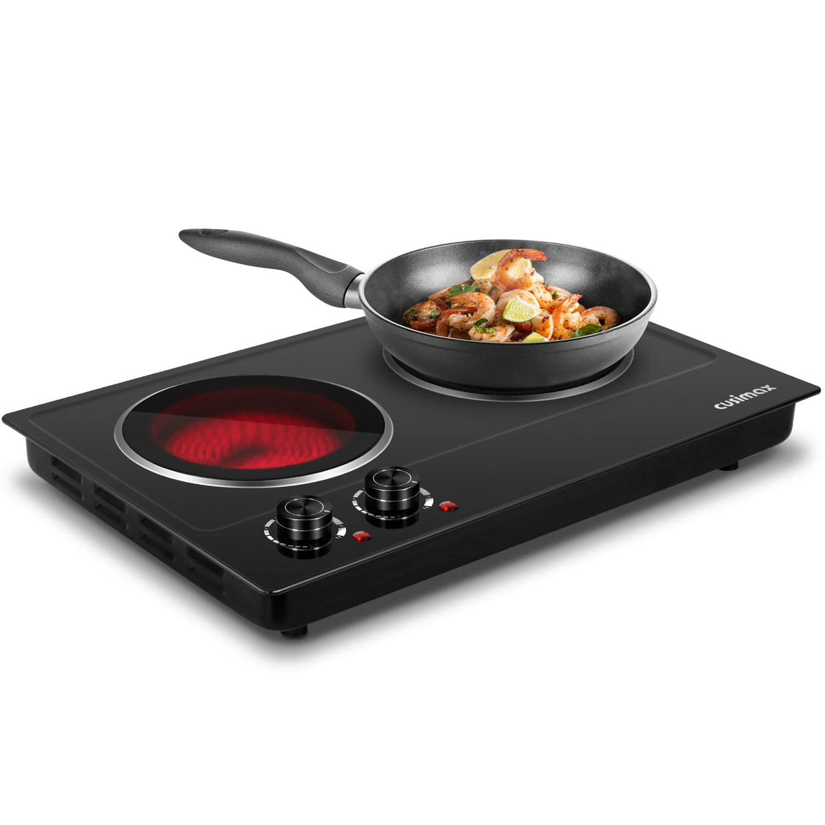 CUSIMAX double burner left panel with dual 900W zones enabling multitasking in the kitchen.