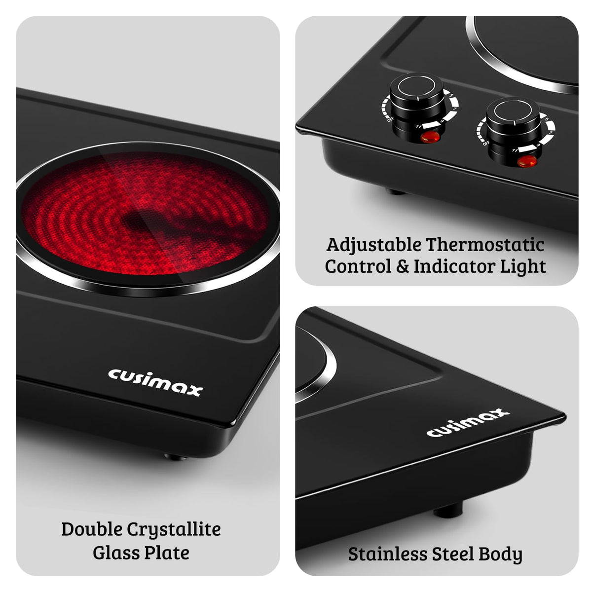 CUSIMAX double burner right panel showing independent control for separate tasks.