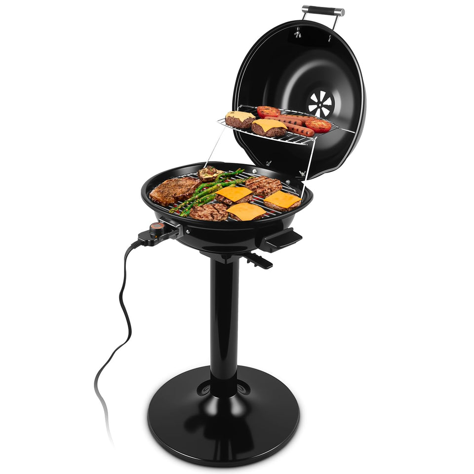 CUSIMAX electric grill with lid ideal for compact indoor grilling and quick meals.