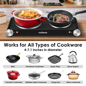 CUSIMAX heating plates 6.1 and 7.4 inches accommodate different pots.