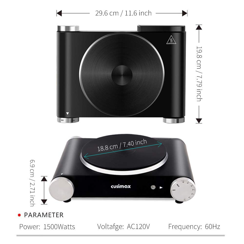 CUSIMAX hot plate easy-clean black stainless steel body after cooking