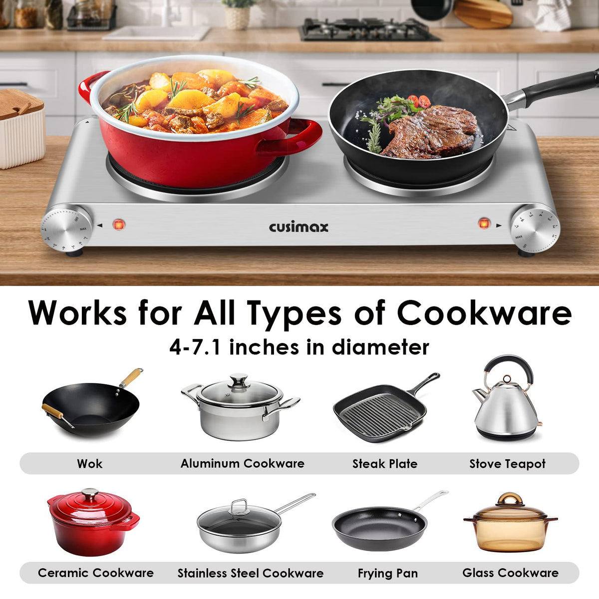 CUSIMAX hot plate safety indicator light ensures visible status while cooking.