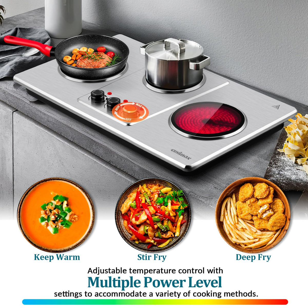 CUSIMAX left, center, and right zones in use for multiple dishes
