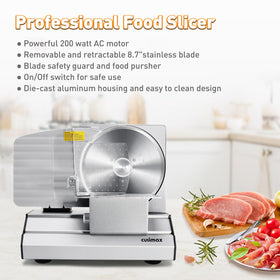 CUSIMAX meat slicer removable carriage for easy cleanup and flexible slicing