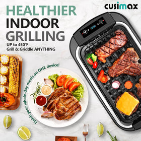 CUSIMAX perforated grill plate drains fat for healthier searing.
