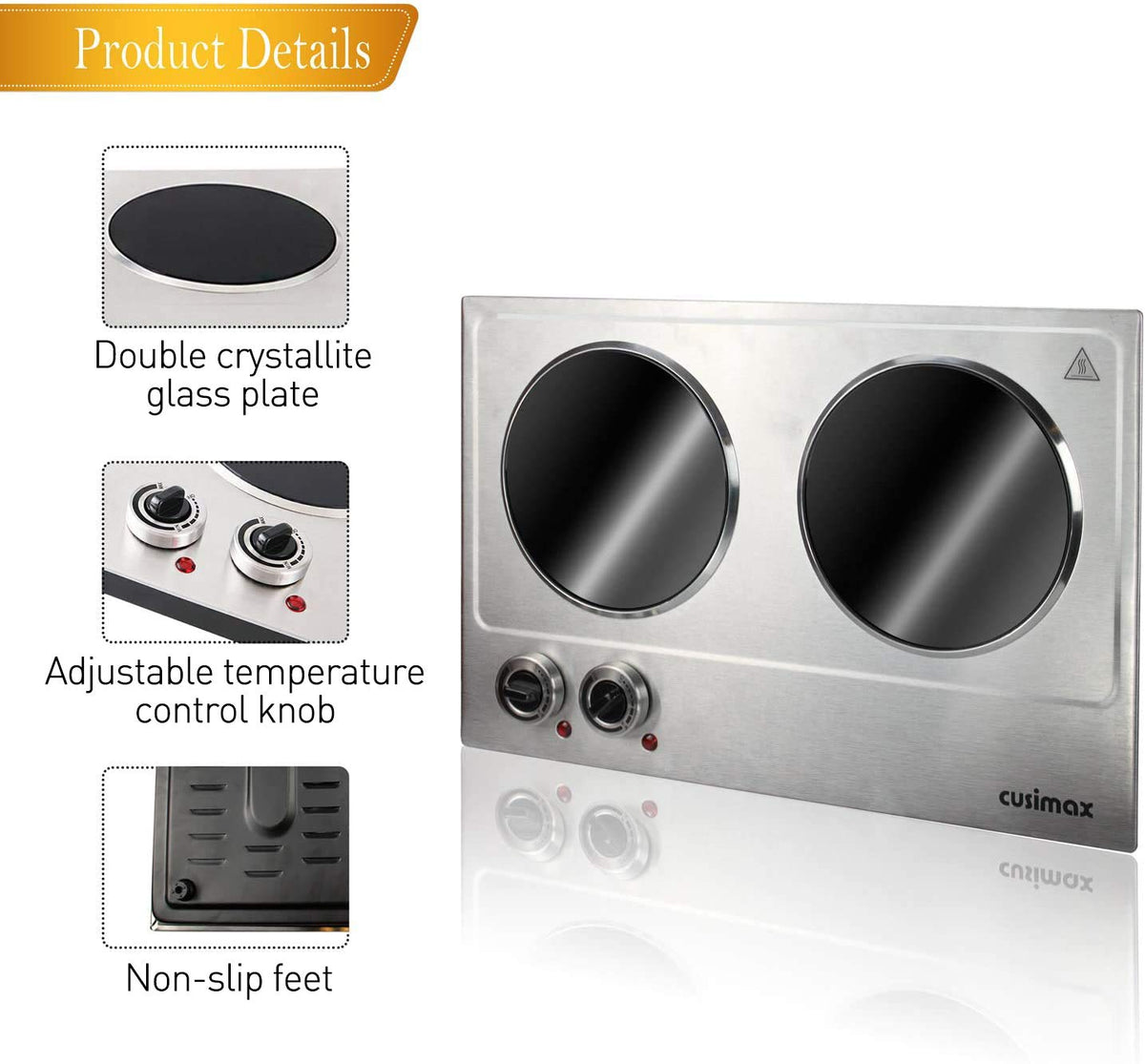 CUSIMAX portable cooktop displayed on a counter in a compact kitchen