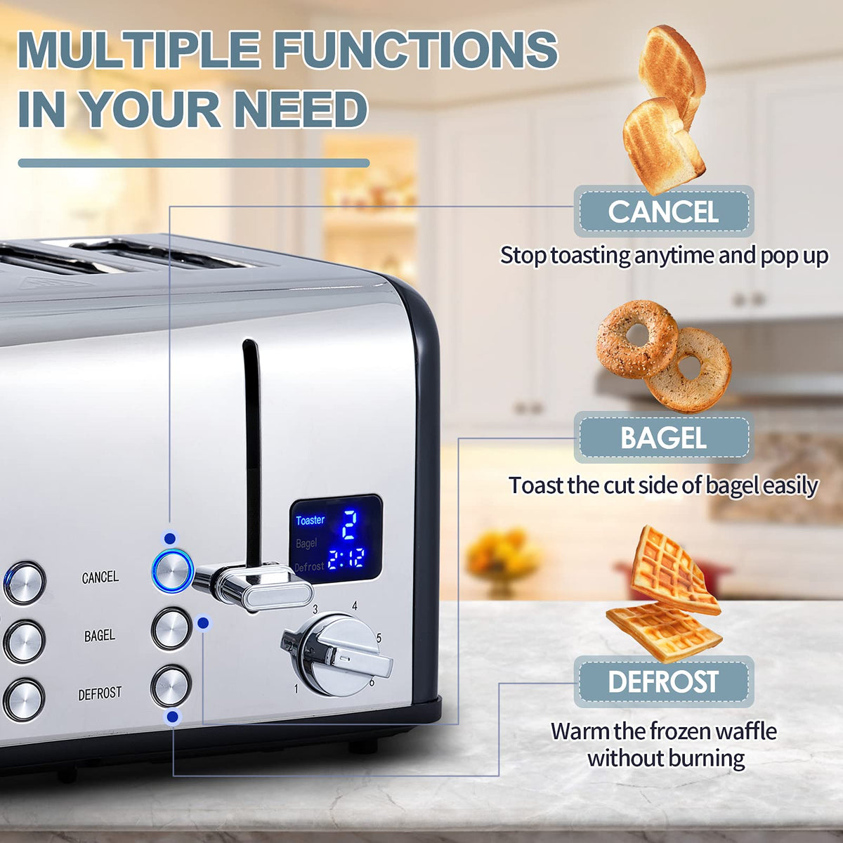 CUSIMAX removable crumb tray for easy cleanup after toasting.