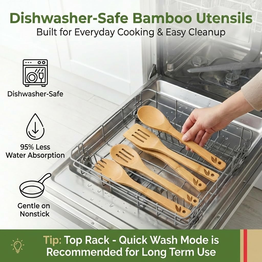Cusinera bamboo utensils solid spoon ready for smooth mixing and serving.