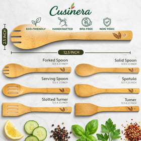 Cusinera bamboo spoon fork set perfect for tasting, stirring, and serving.