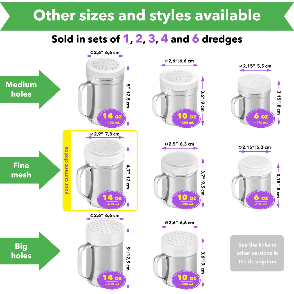 Cusinium 14oz capacity shaker ideal for frequent-use condiments and toppings.