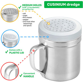CUSINIUM dredge with medium holes for versatile seasoning and flour sifting