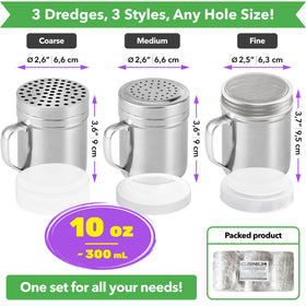 CUSINIUM 10oz dredge with medium holes is ideal for salt and spice blends.