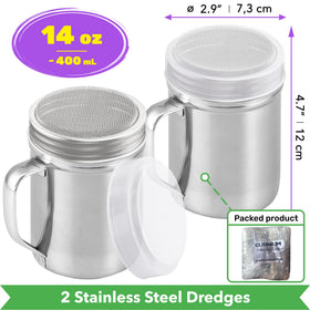 Cusinium fine-mesh dredge for precise powder dusting on pastries and beverages.