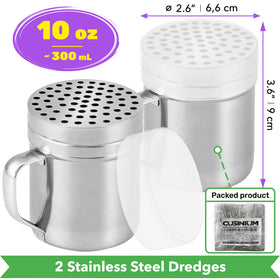 CUSINIUM parmesan shaker close-up shows 4mm holes for precise herb sprinkling.