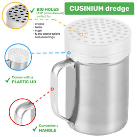 CUSINIUM parmesan shaker featuring twist-off lids for quick refills and freshness.