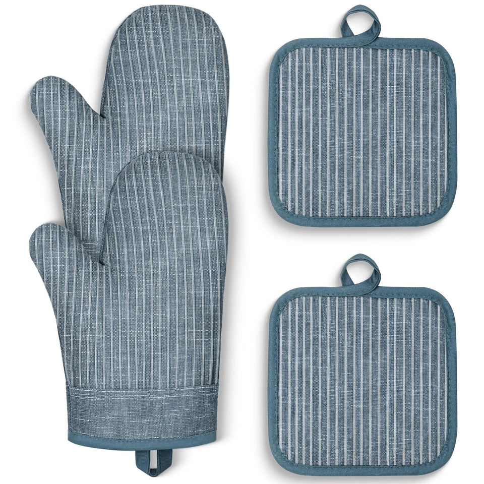 CUSIRA blue oven mitts with silicone grip for safe heat handling