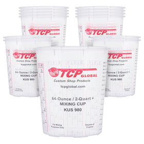 Custom Shop 64oz paint mixing cups in a 12-pack for large-volume projects.