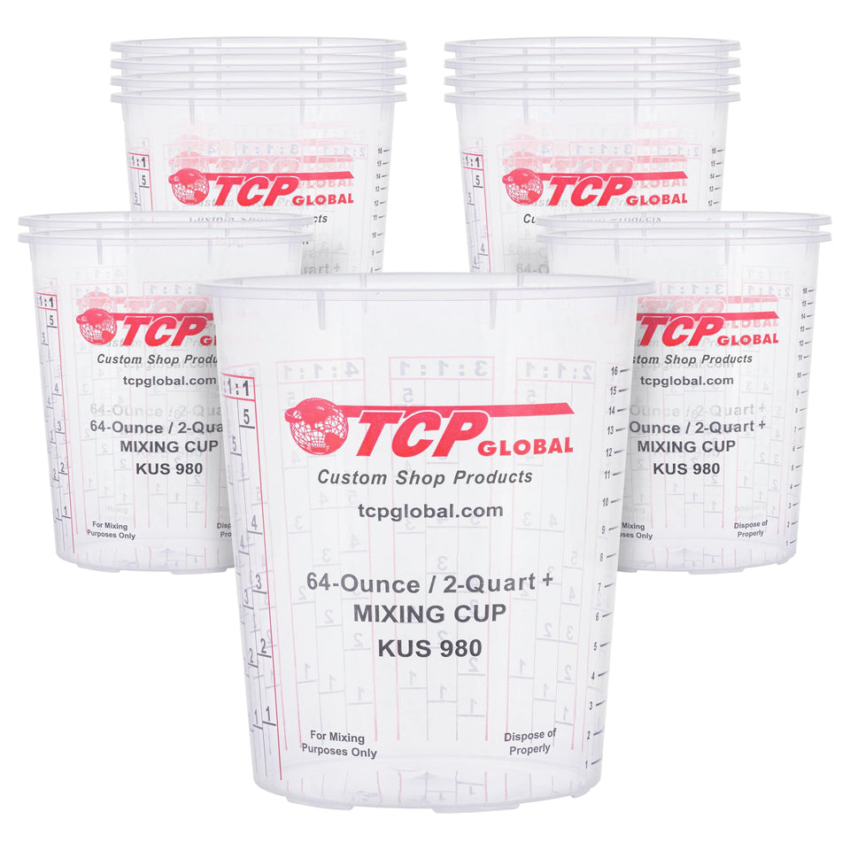 Custom Shop 64oz paint mixing cups in a 12-pack for large-volume projects.
