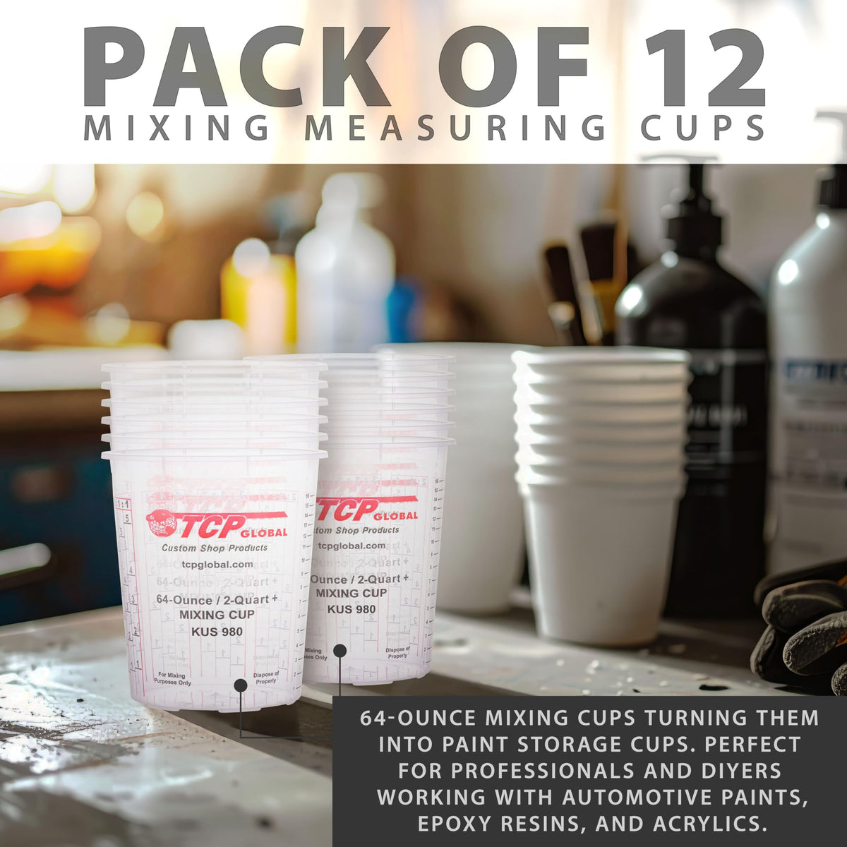 Custom Shop reusable or disposable cups ideal for resin or coatings tasks.