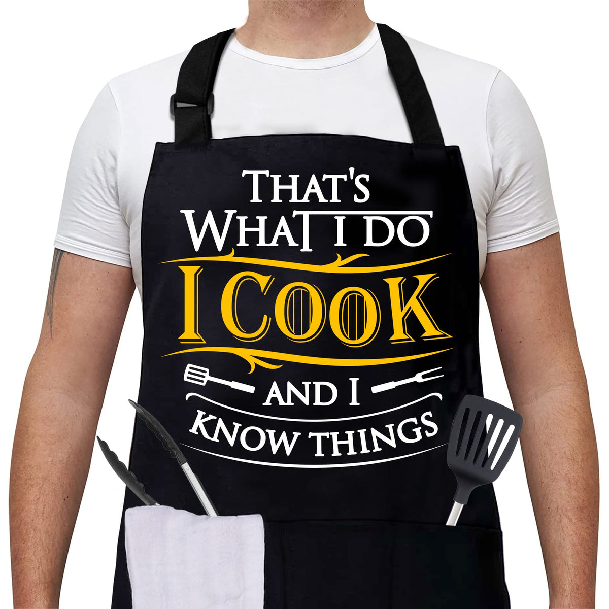Cusugbaso cooking apron for men with three pockets and adjustable neck for comfort