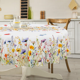 Cusugbaso round spring tablecloth, 70-inch diameter, water-resistant bloom design.