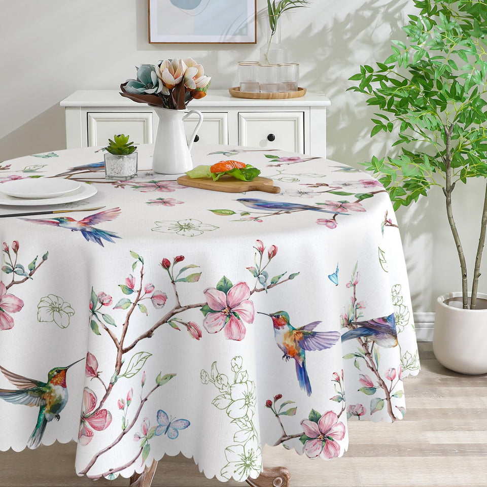 Cusugbaso spring round tablecloth 70 inches overview showing elegant round fit and coverage