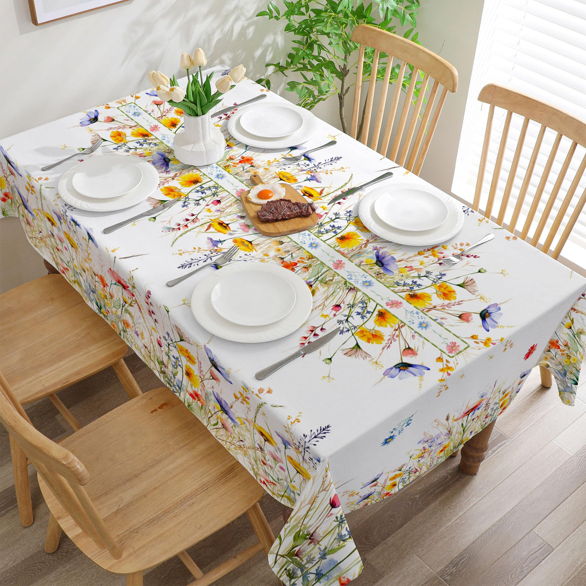 Cusugbaso spring tablecloth fits 6 to 8 seats on a 60x84 table