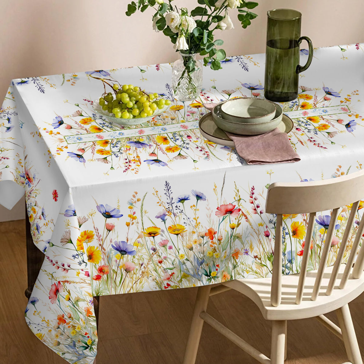 Cusugbaso tablecloth close up shows water resistant coating for spill protection