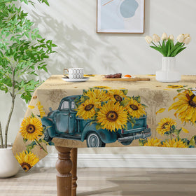 Cusugbaso sunflower tablecloth on a dining setup highlighting color and coverage